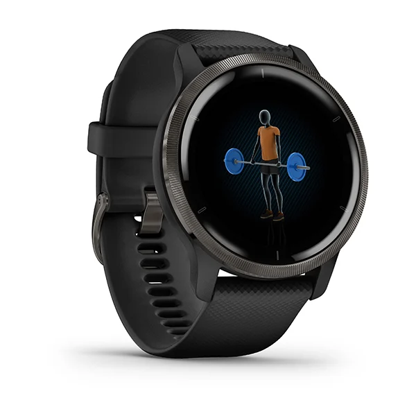 010-02430-71 GARMIN | Venu 2 - Slate St Steel Bezel Black Smart Watch - Image 2