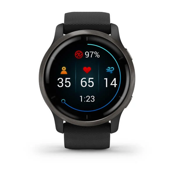 010-02430-71 GARMIN | Venu 2 - Slate St Steel Bezel Black Smart Watch - Image 3