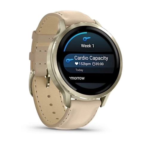 Garmin Venu 4 41MM Lunar Gold with Sandy Beige Leather Band Smart Watch - Image 2