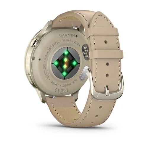 Garmin Venu 4 41MM Lunar Gold with Sandy Beige Leather Band Smart Watch - Image 3