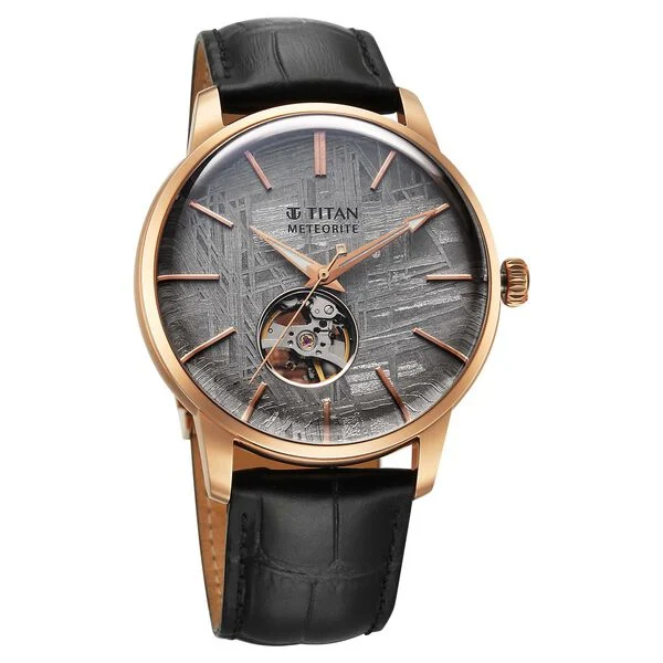 90110WL05 Titan | Stellar Automatic Grey Dial Leather Strap Watch (Men) - Image 2