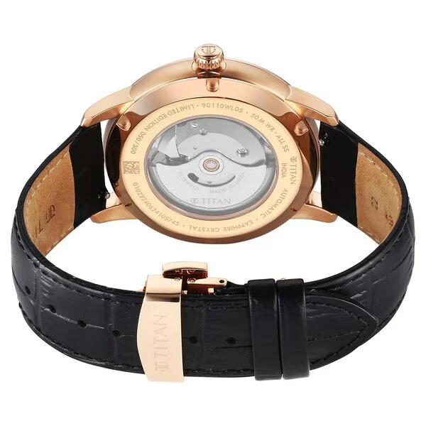 90110WL05 Titan | Stellar Automatic Grey Dial Leather Strap Watch (Men) - Image 3