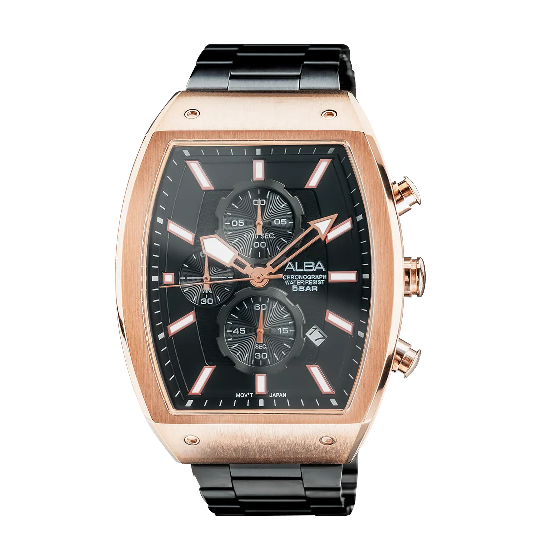 ALBA Black & Gold Rectangular Dial Chronograph Men's Watch AM3992X1