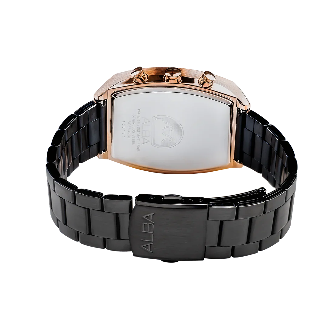 ALBA Black & Gold Rectangular Dial Chronograph Men's Watch AM3992X1 - Image 4