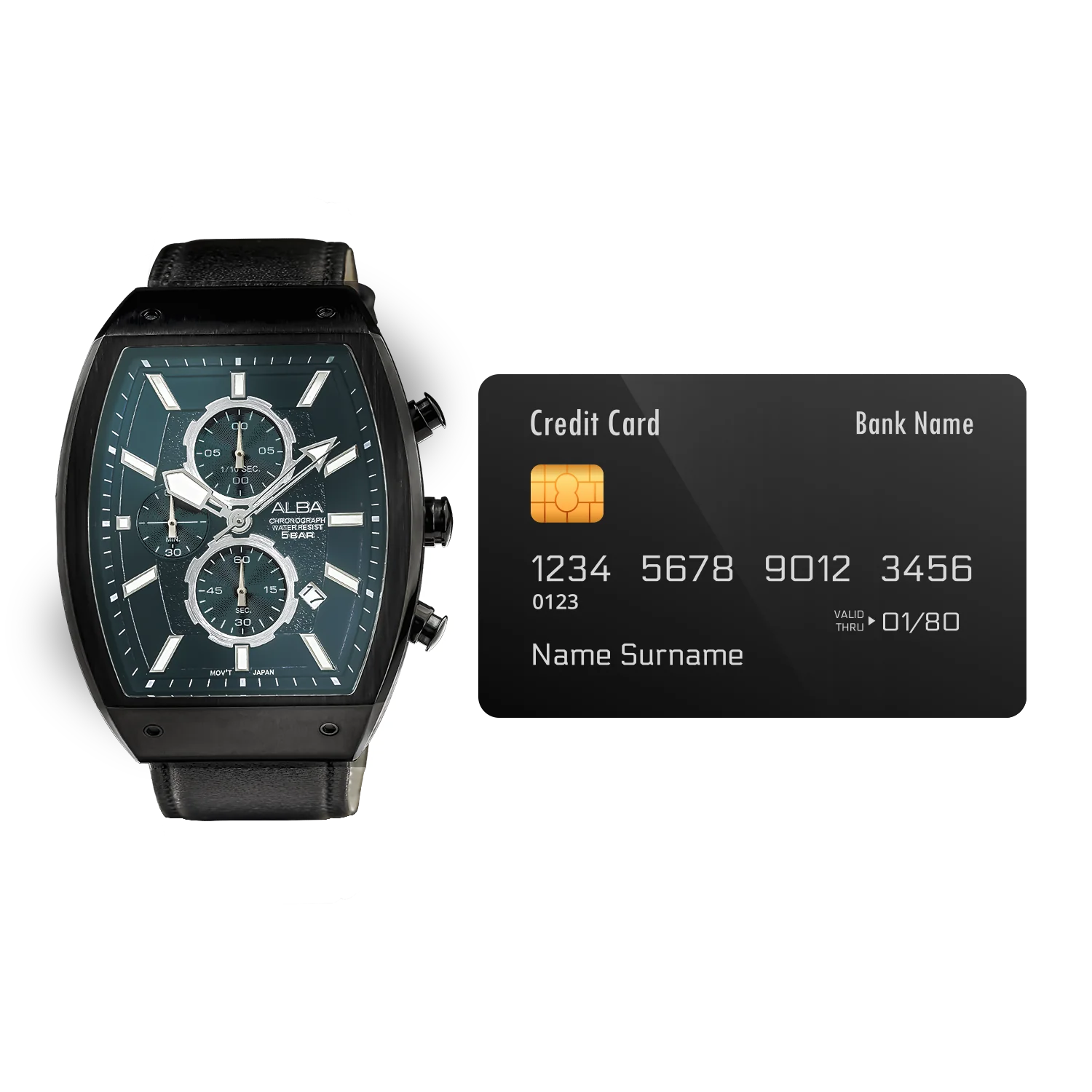 ALBA Black Rectangular Dial Chronograph Men's Watch AM3999X1 - Image 5