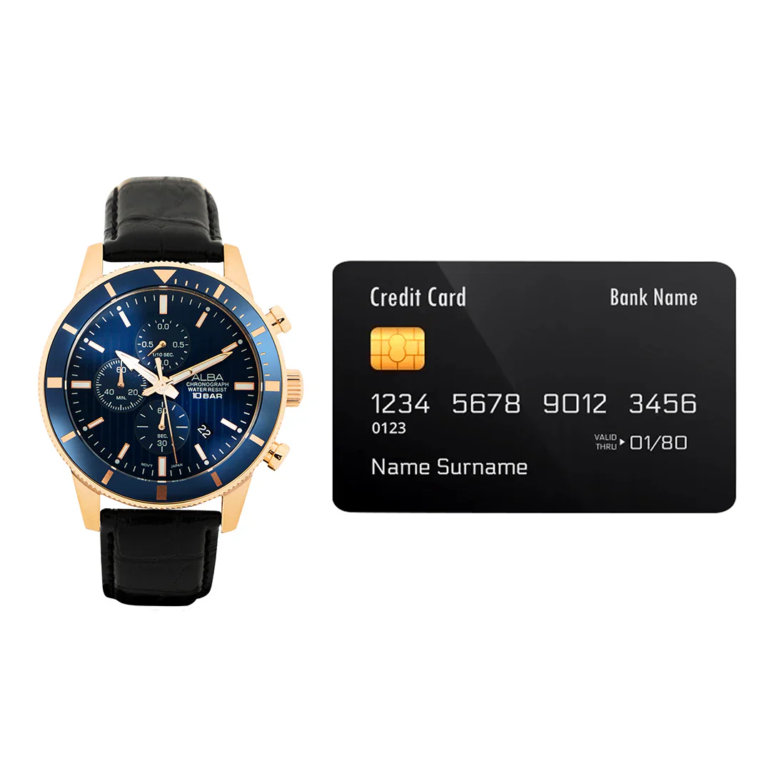 ALBA Blue Patterned Dial Chronograph In Leather Strap Men's Watch AM3960X1 - Image 6