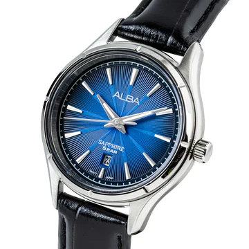 ALBA Deep Blue Patterened Dial Ladies Watch with Black Leather Strap Ladies Watch AH7CZ1X1 - Image 2