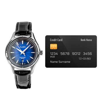ALBA Deep Blue Patterened Dial Ladies Watch with Black Leather Strap Ladies Watch AH7CZ1X1 - Image 5
