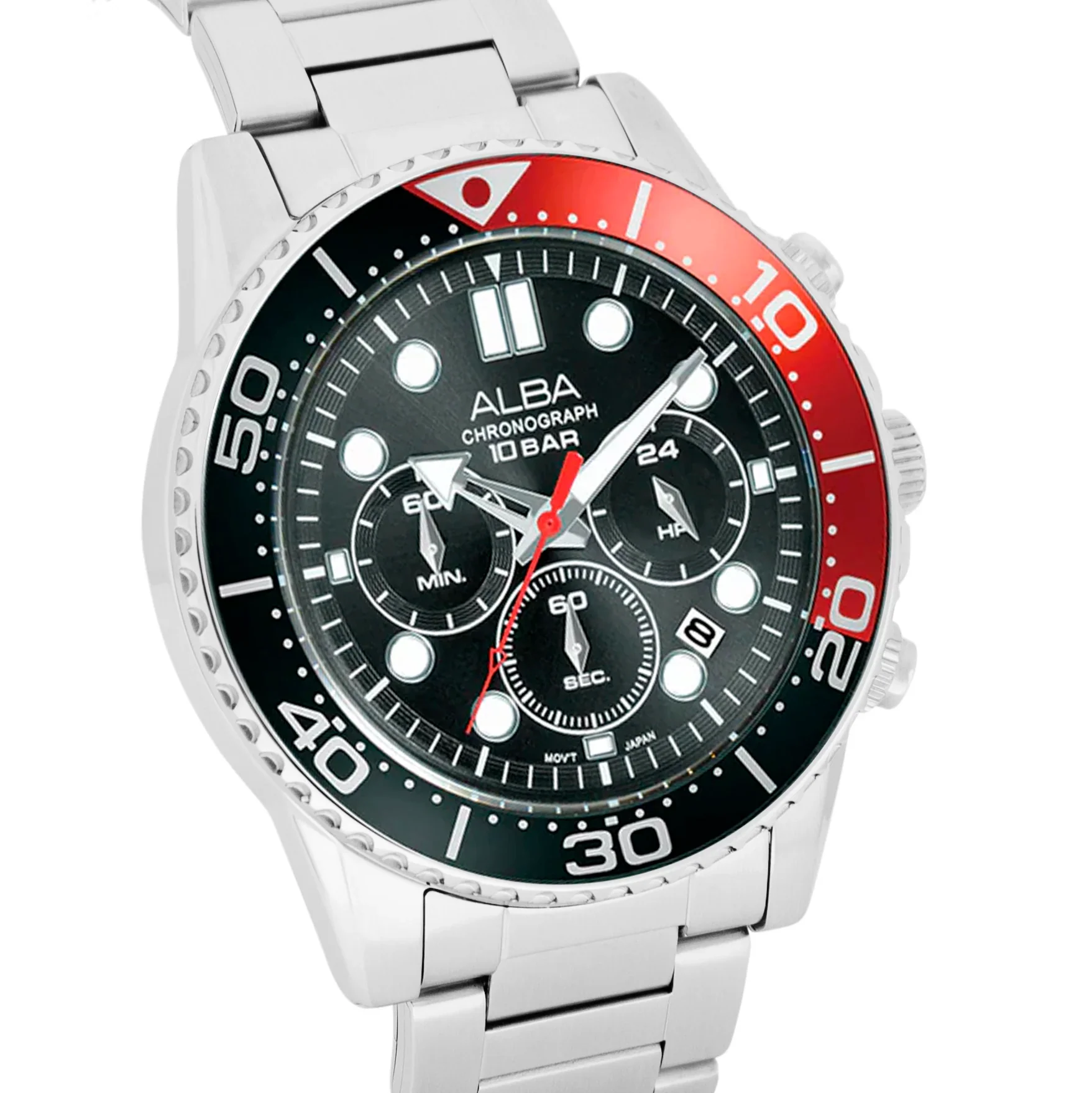 ALBA Midnight Black Dial with Black+Red Bezel Chronograph Men's Watch - AT3J37X1 - Image 5