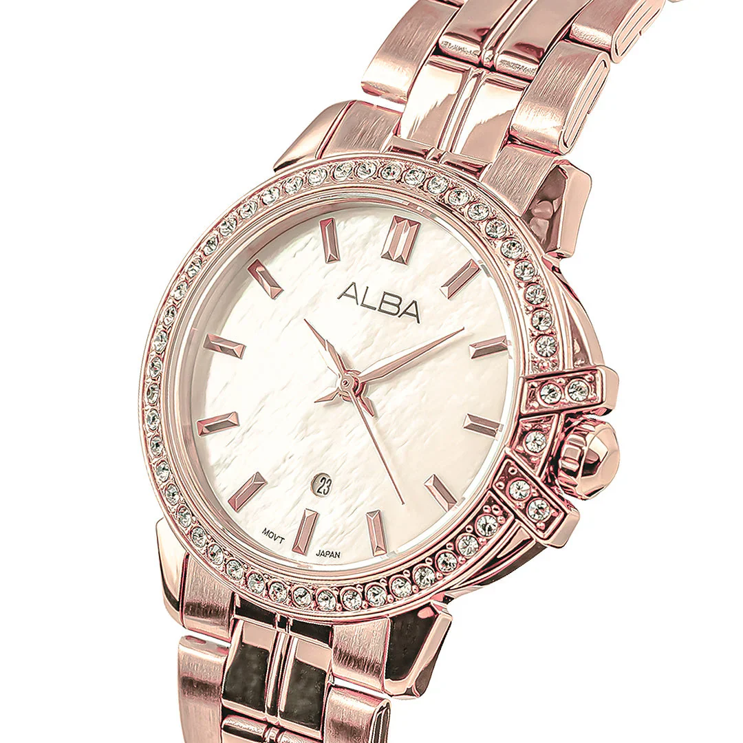ALBA Rose Gold Ladies Watch with Mother of Pearl Dial and Crystals AH7CW8X1 - Image 2