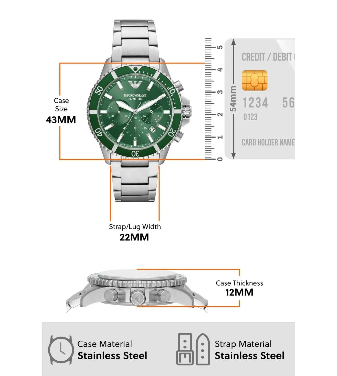 AR11500 Emporio Armani | Round Green Dial Multifunction Watch (Men) - Image 5