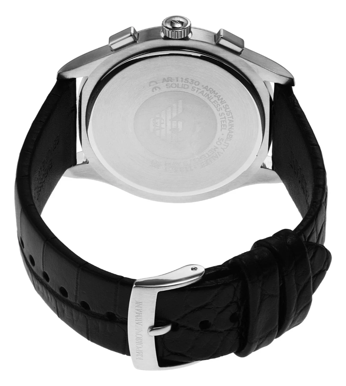 AR11530 Emporio Armani | Black Dial Leather Strap Chrono Watch (Men) - Image 2