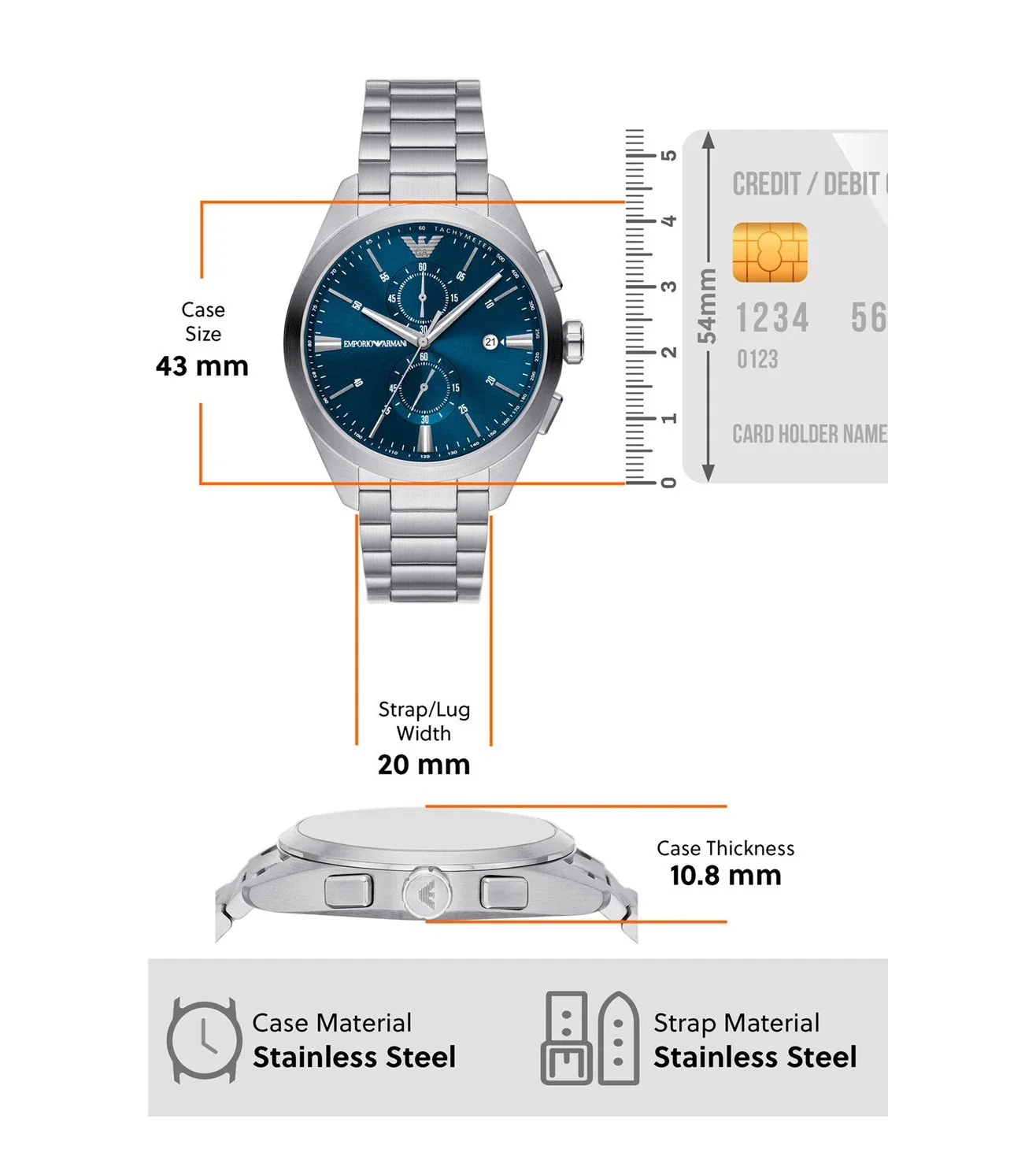 AR11541 Emporio Armani | Renato Blue Round Dial Chronograph Watch (Men) - Image 6