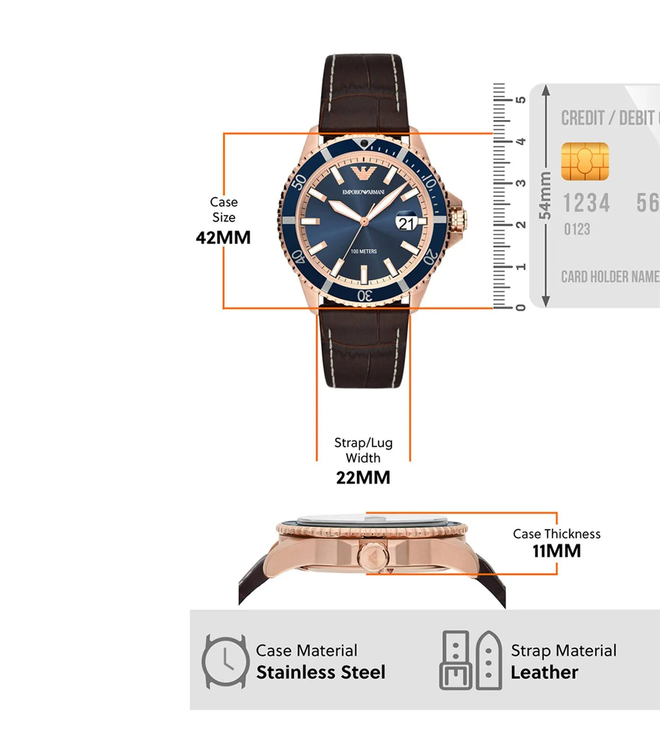 AR11556 Emporio Armani | Round Blue Dial 42mm Watch (Men) - Image 8