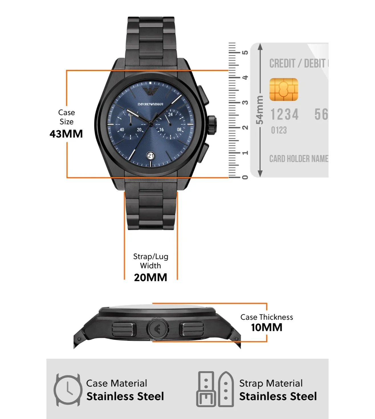 AR11561 Emporio Armani | Blue Dial St Steel Analog Watch (Men) - Image 5