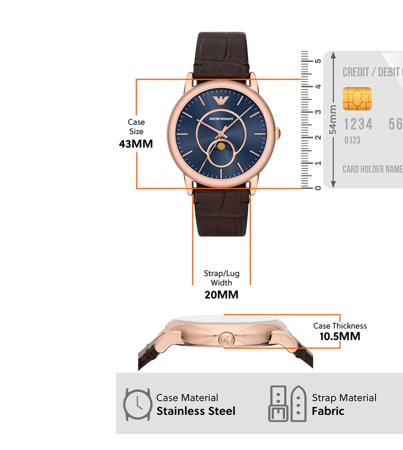 AR11566 Emporio Armani | Blue Dial With Leather Strap Watch (Men) - Image 8