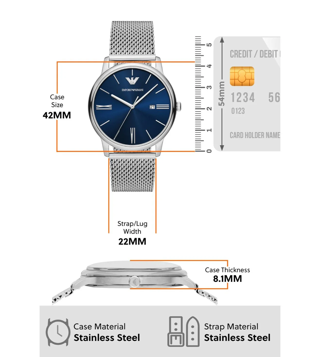 AR11571 Emporio Armani | Round Blue 42mm Analog Watch (Men) - Image 6