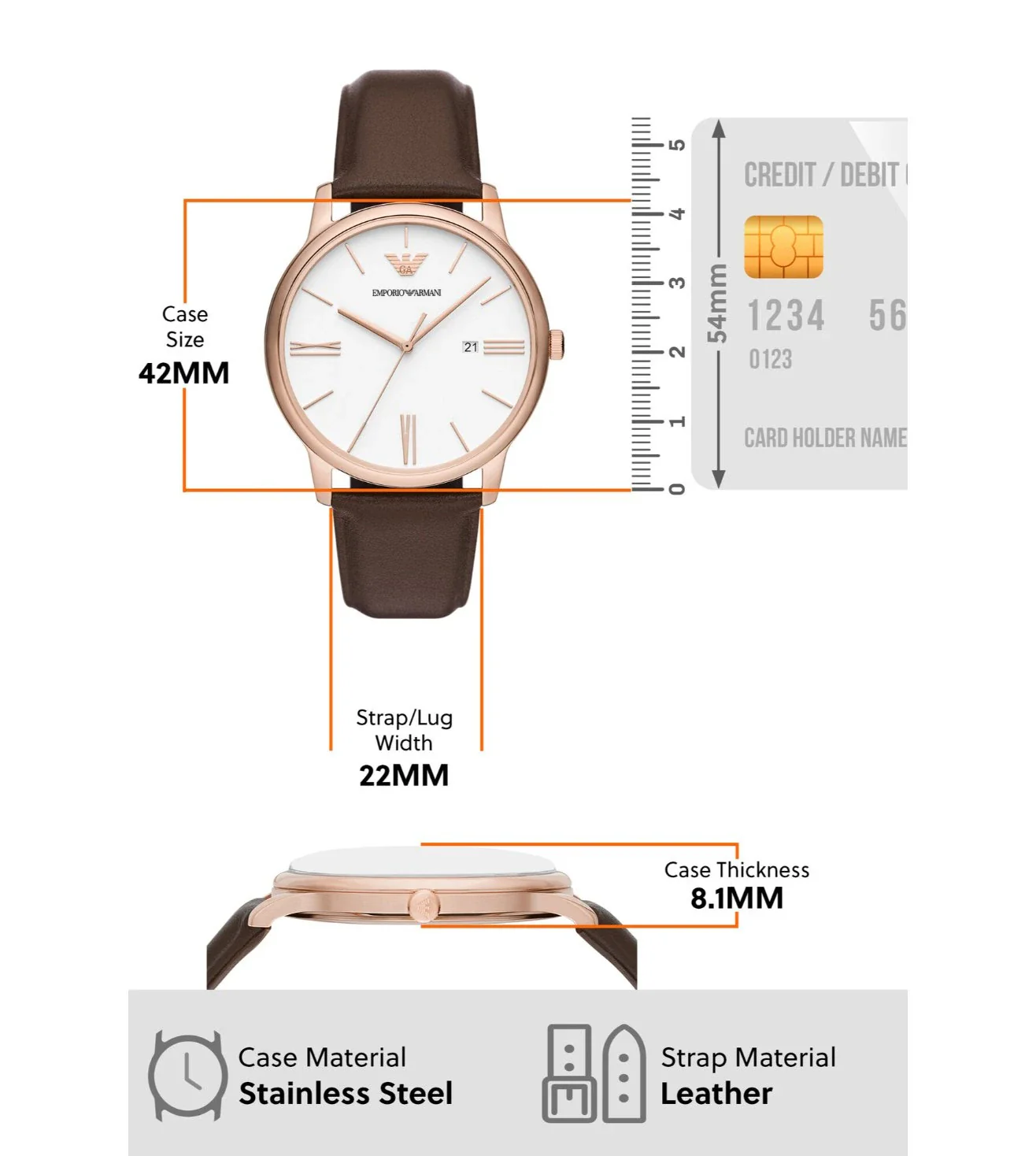 AR11572 Emporio Armani | White Dial Leather Strap Analog Watch (Men) - Image 6