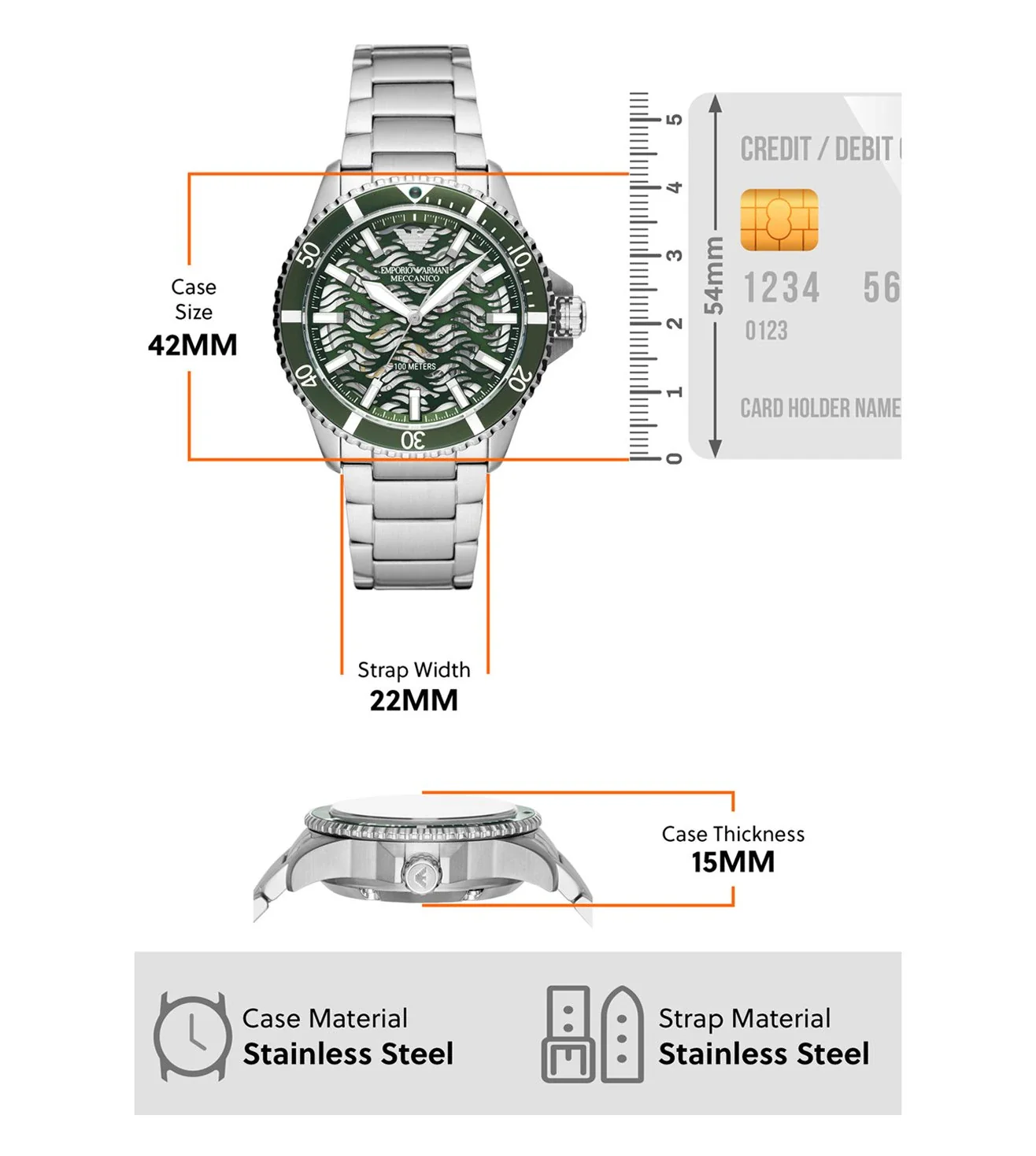AR60061 Emporio Armani | Green Dial St Steel Analog Watch (Men) - Image 7