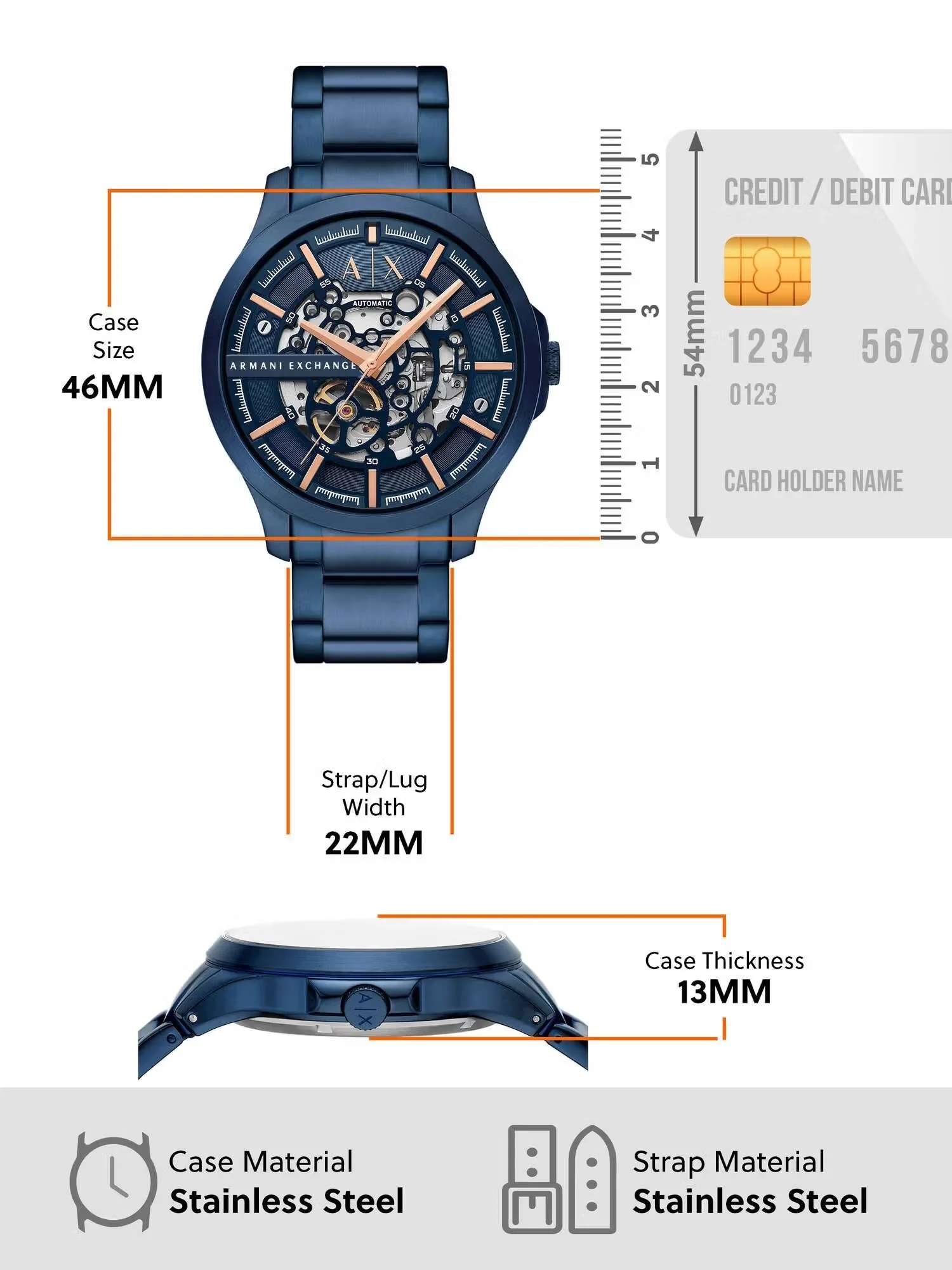 Armani Exchange Hampton Blue Dial Automatic Men's Watch AX2457 - Image 4