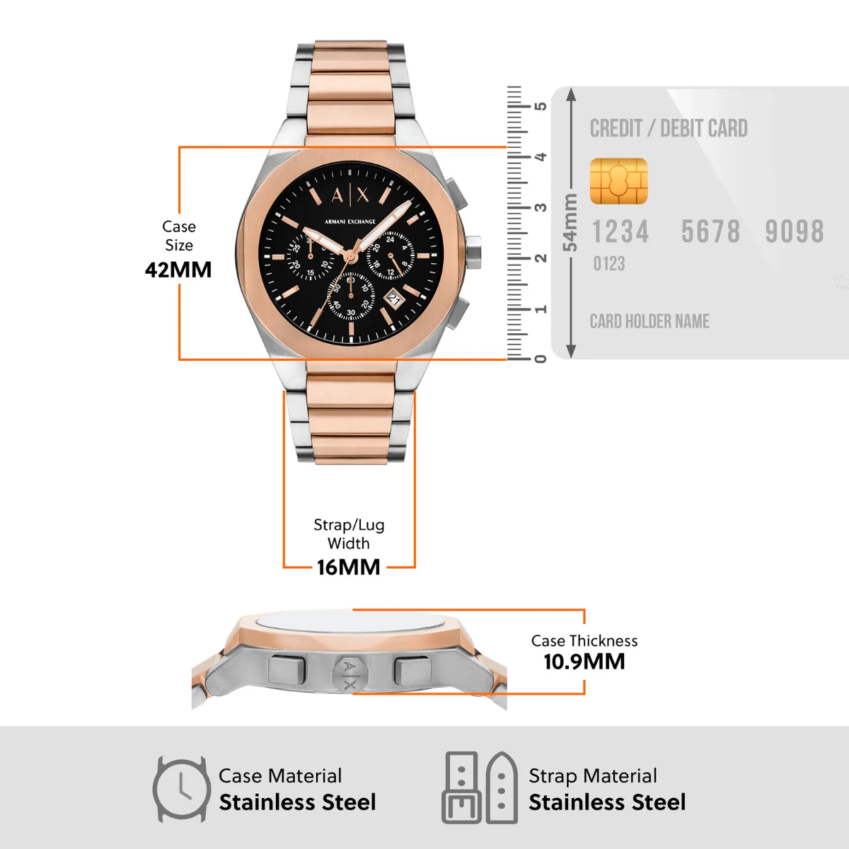 Armani Exchange Quartz Black Dial Chronograph Stainless Steel Men Watch AX4181 - Image 3