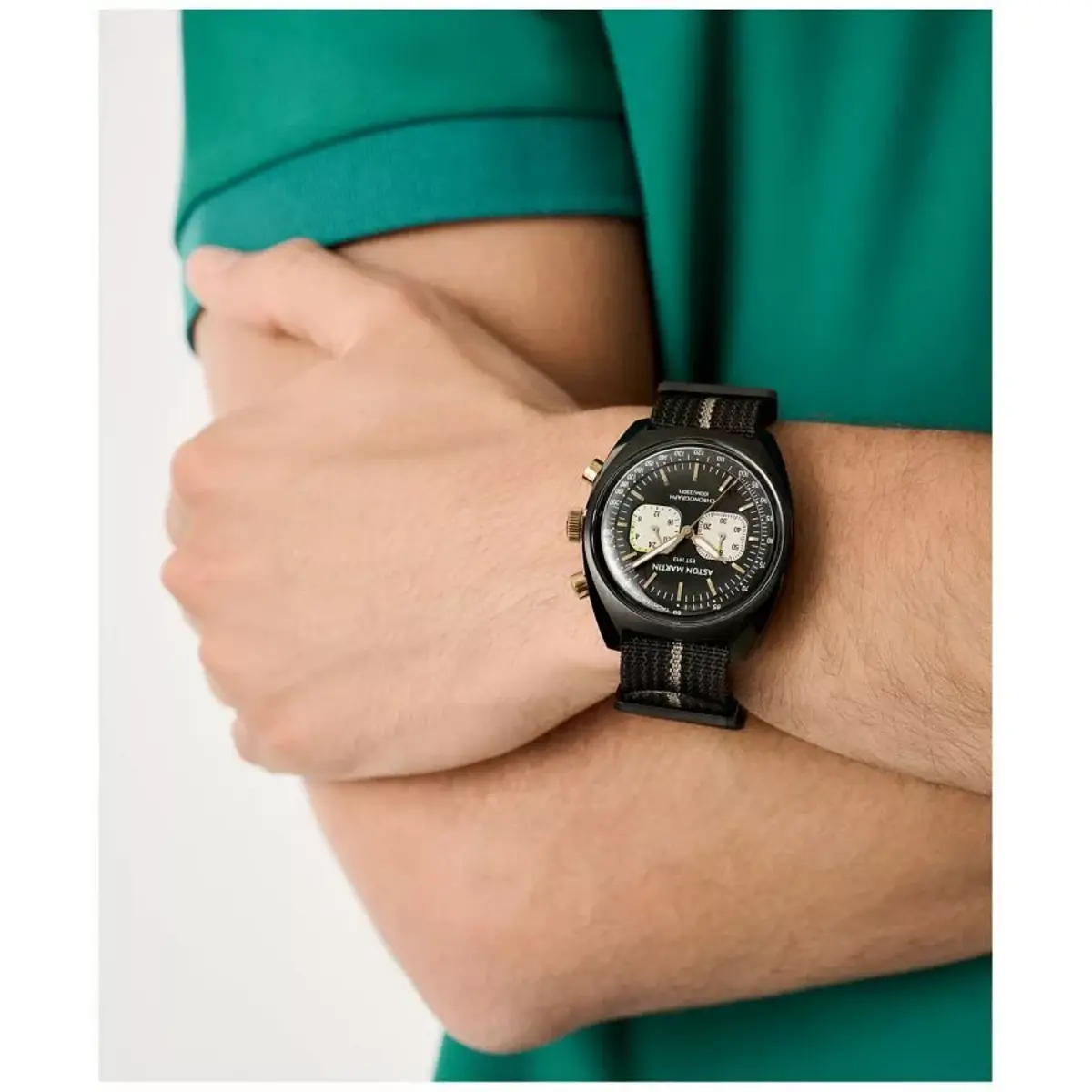 Aston Martin Black Dial Chrono Synthetic Strap Men's Watch MTTS2F504 - Image 2