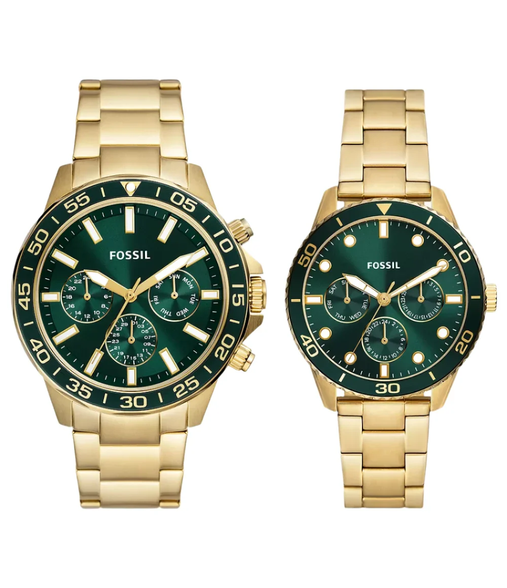 Fossil His and Her Chrono Gold-Tone St Steel Watch Set BQ2754SET