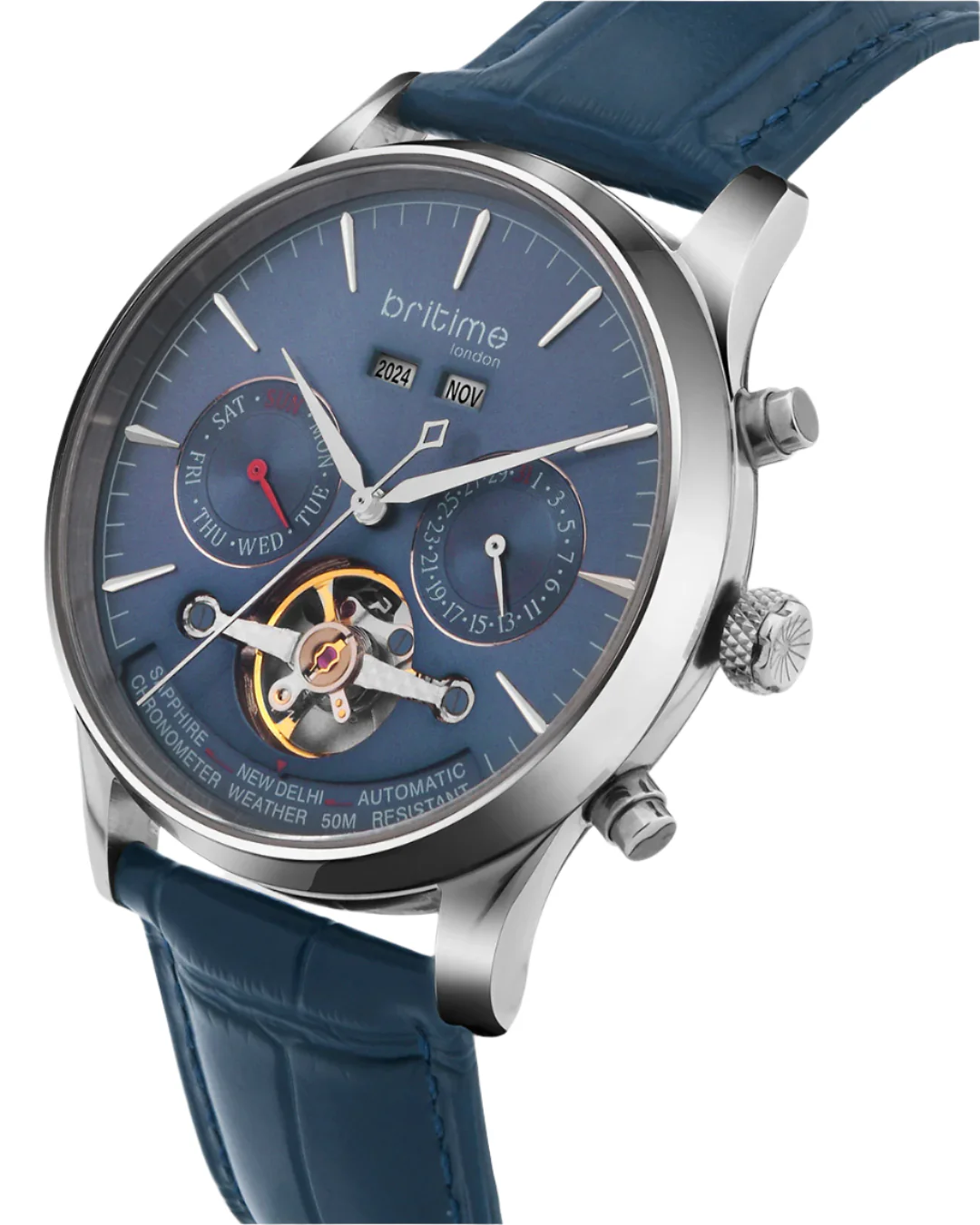 Britime Celestial Blue Dial With Leather Strep Multifunction Automatic Men's Watch - 867-L10507 - Image 2