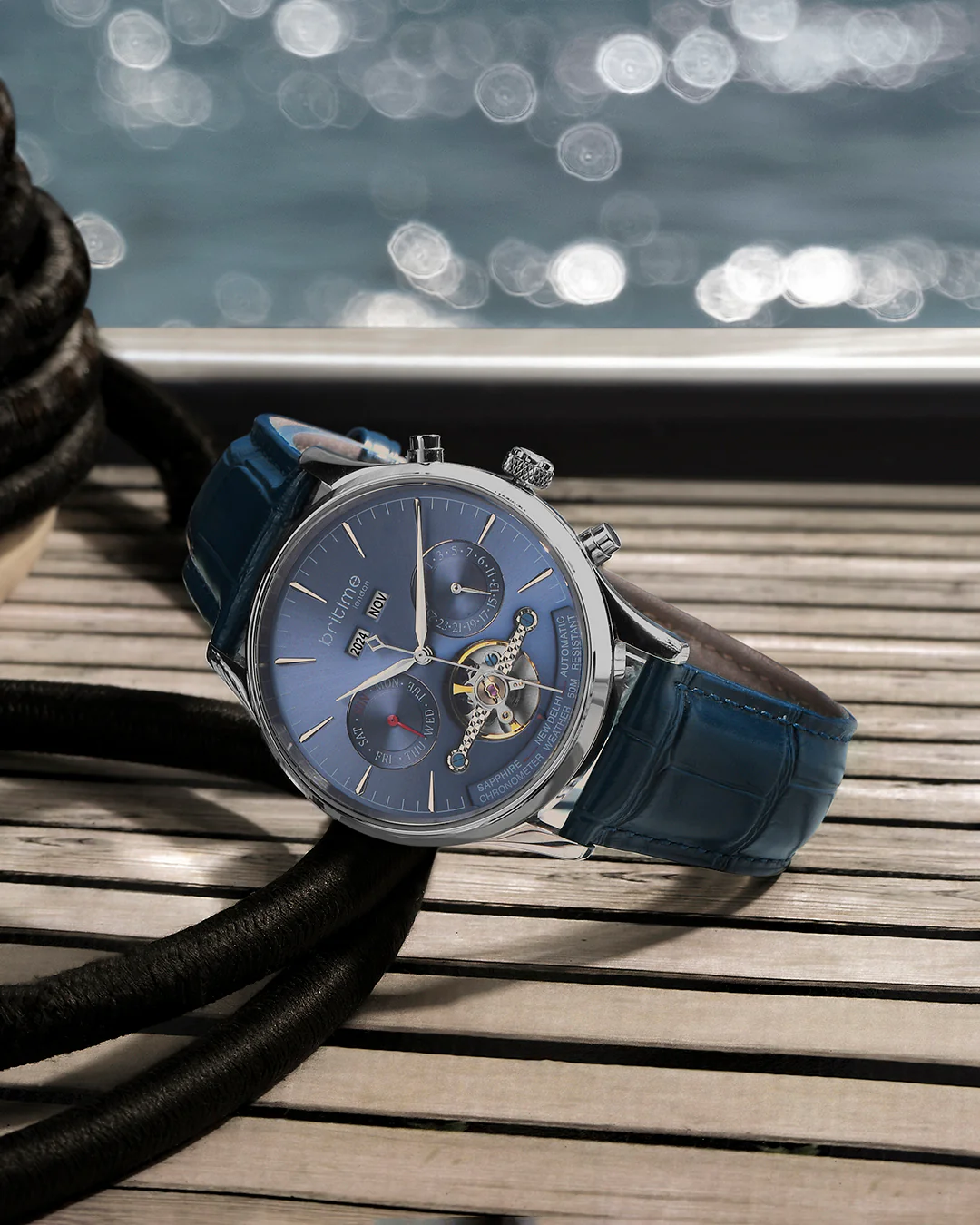 Britime Celestial Blue Dial With Leather Strep Multifunction Automatic Men's Watch - 867-L10507 - Image 5