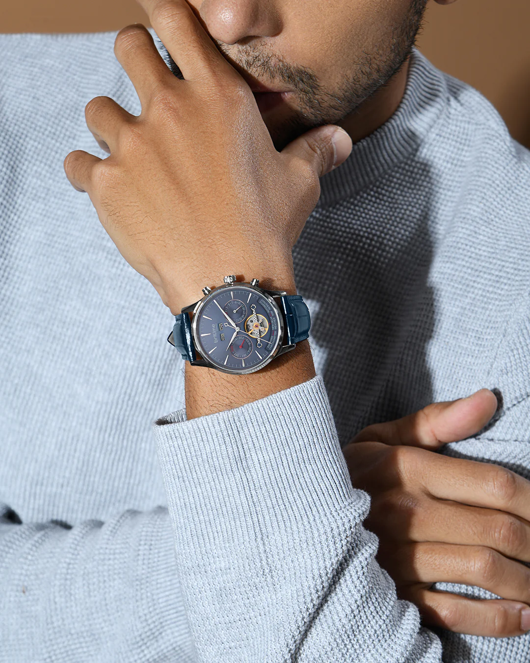 Britime Celestial Blue Dial With Leather Strep Multifunction Automatic Men's Watch - 867-L10507 - Image 6