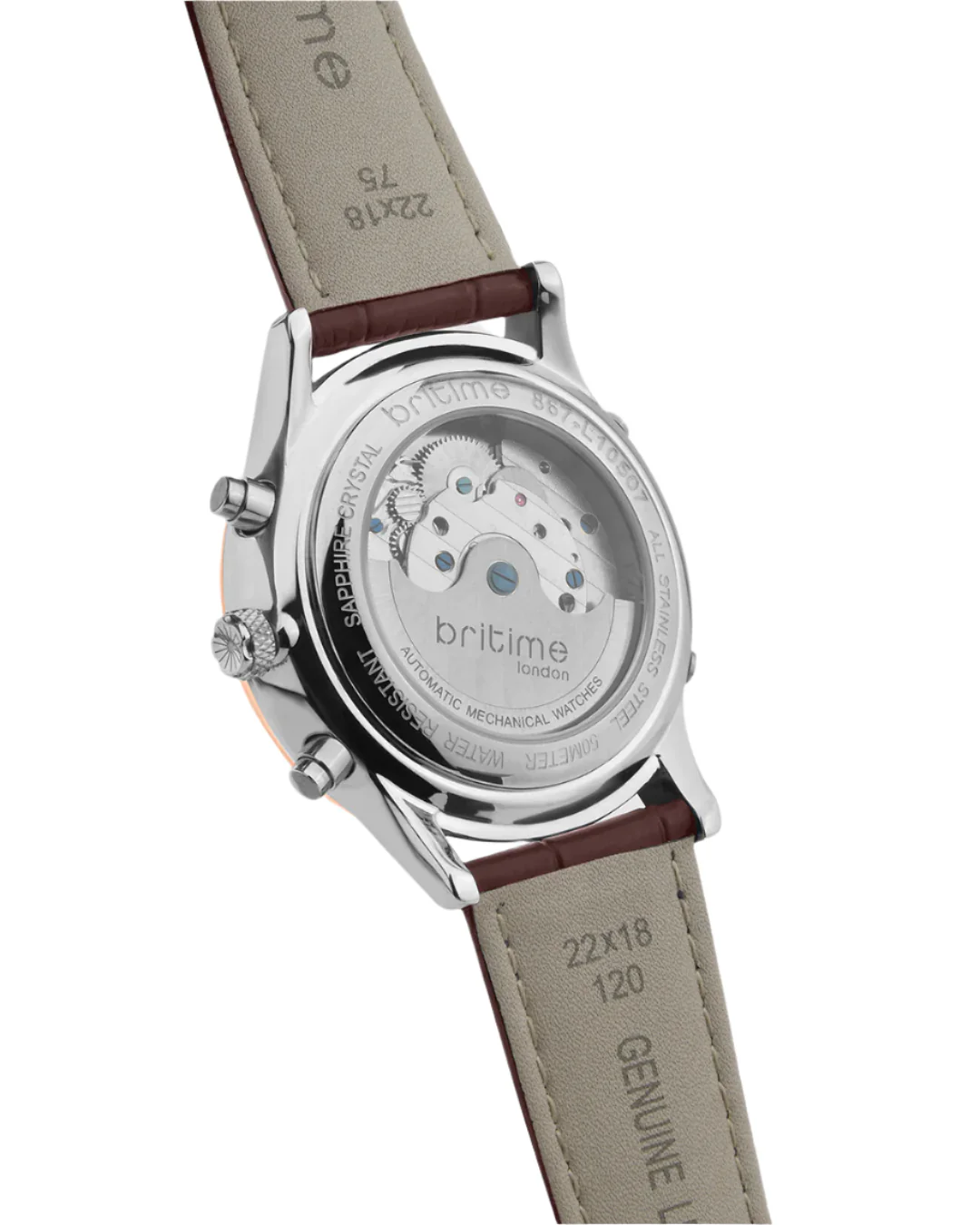 Britime Celestial Silver Dial With Leather Strep Multifunction Automatic Men's Watch - 867-L30308 - Image 3