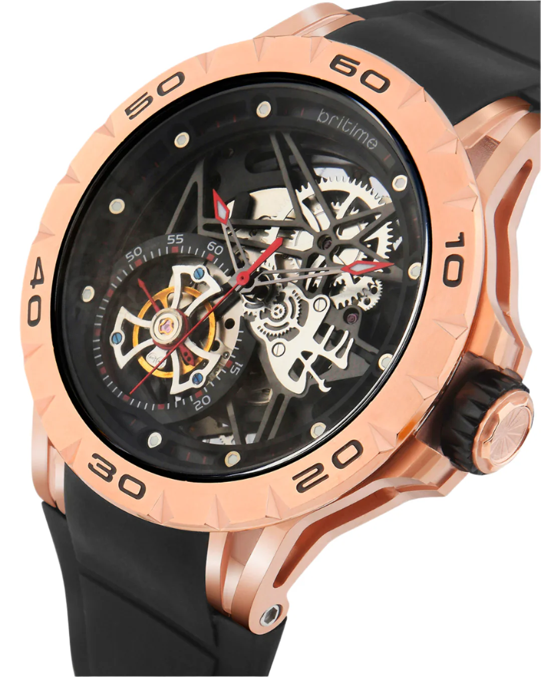 Britime Crescent Black Dial With Silicon Strep Multifunction Automatic Men's Watch - 227-P40406 - Image 2