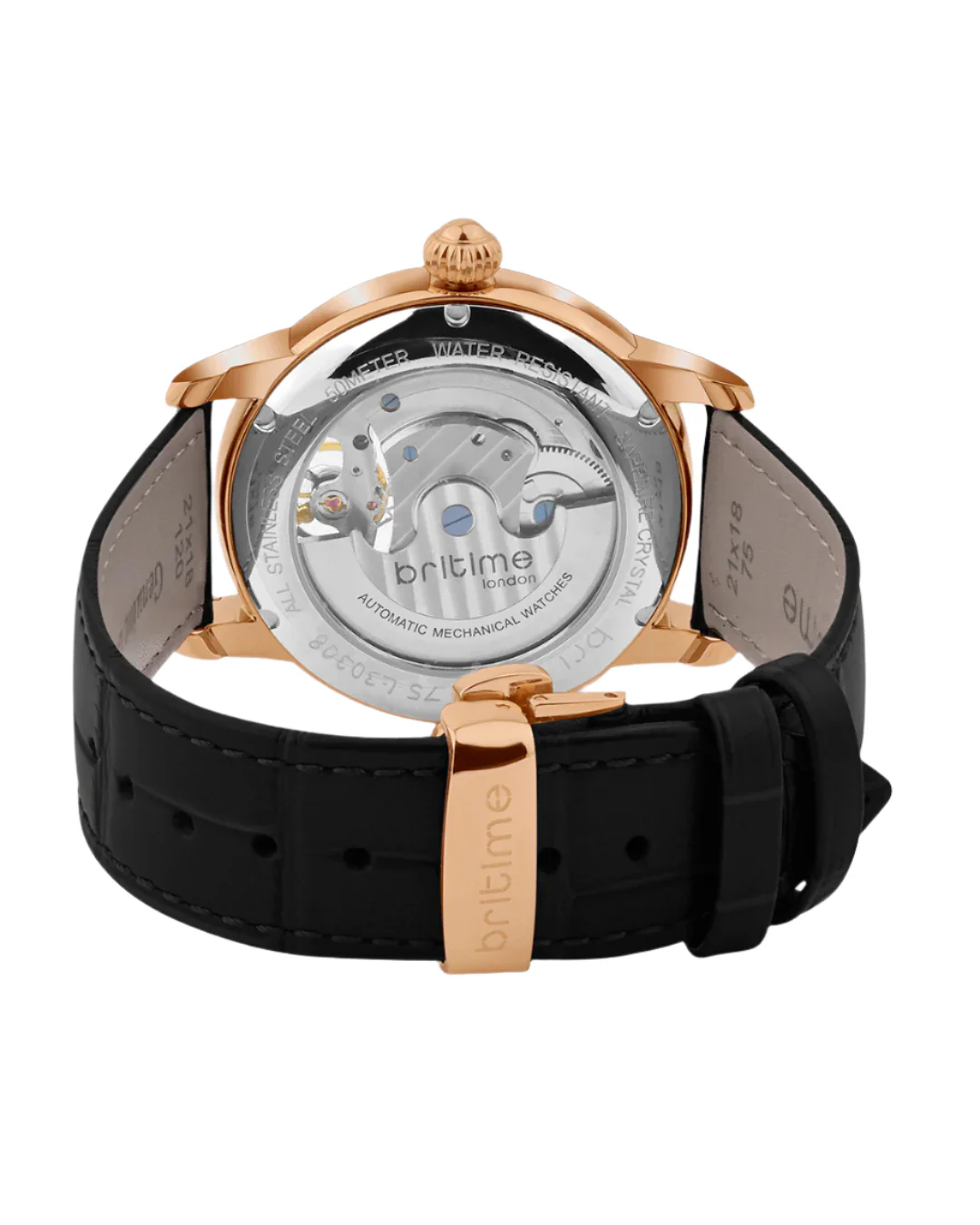 Britime Eclipse Black Dial Leather Textured Straps Analogue Automatic Watch 675-L30406 - Image 3