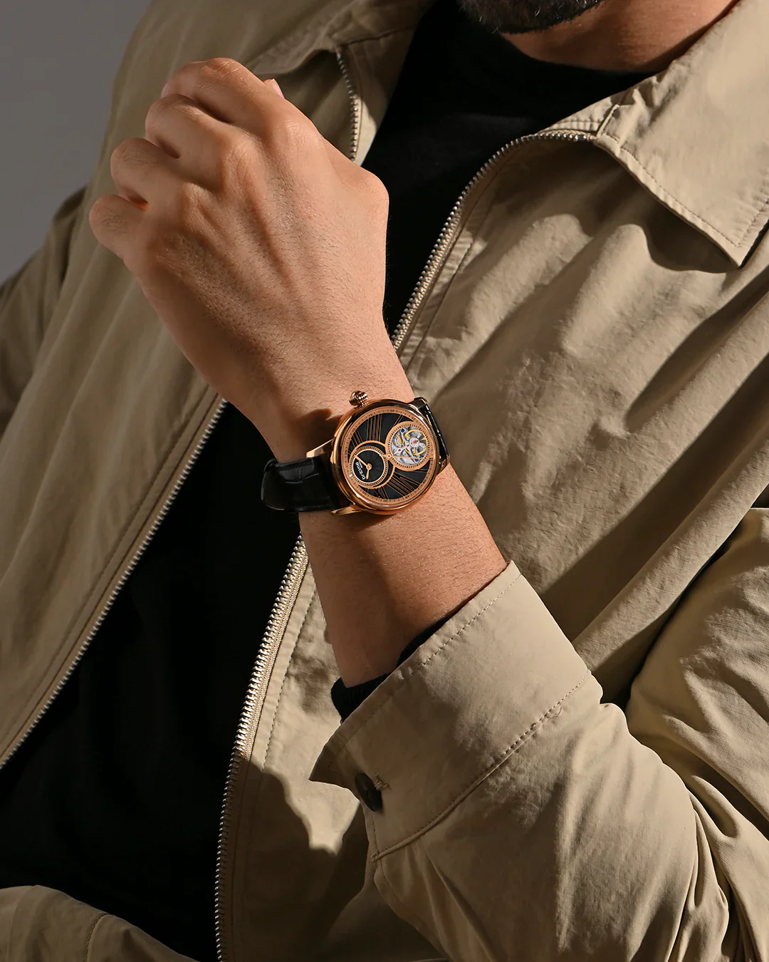 Britime Eclipse Black Dial Leather Textured Straps Analogue Automatic Watch 675-L30406 - Image 5