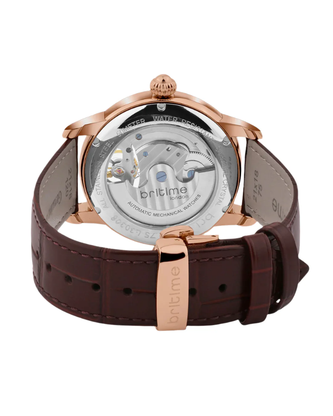 Britime Eclipse Rose Gold Dial Leather Straps Analogue Automatic Watch 675-L30308 - Image 3