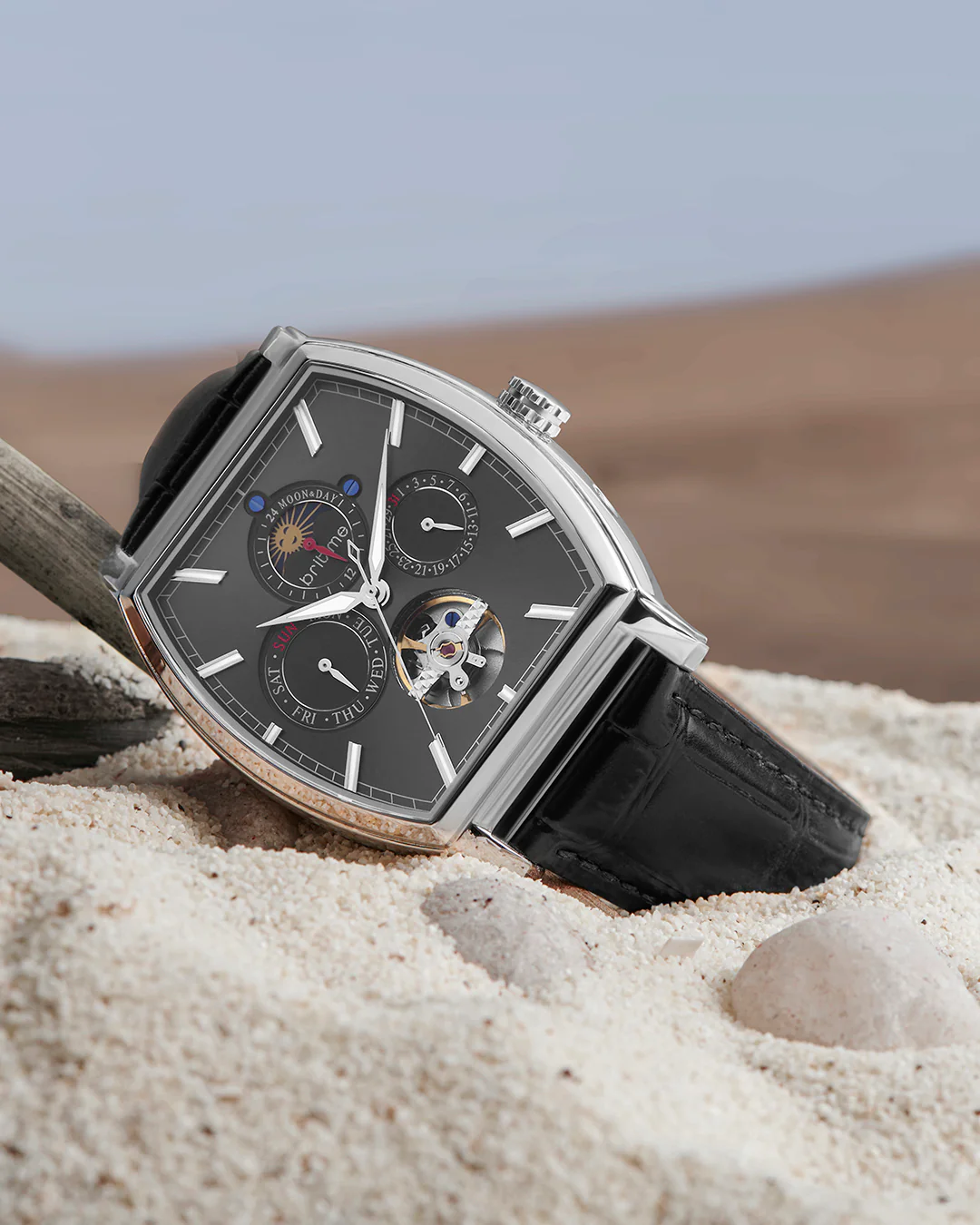 Britime Galaxy Men Automatic Silver Dial Multi-Function Leather Watch 985-L10406 - Image 5