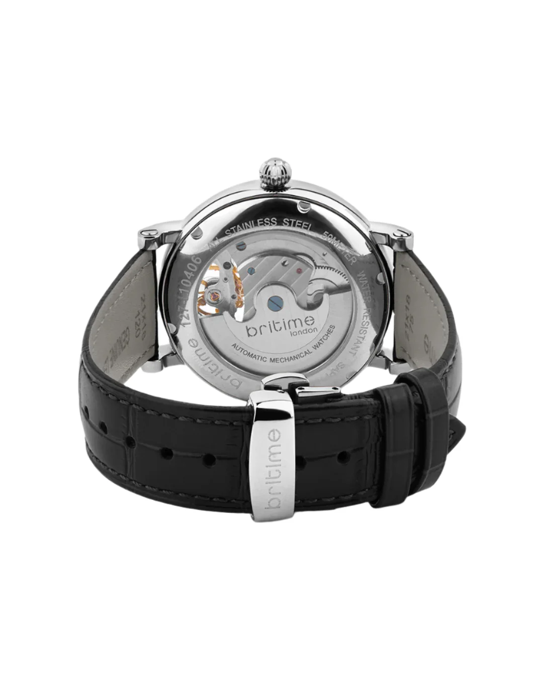 Britime Jupiter Men Automatic Black Dial Analog Leather Strap Watch 127-L10406 - Image 4