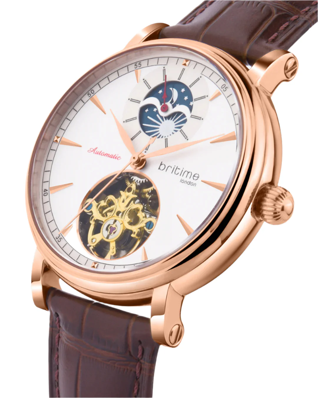 Britime Jupiter Men Automatic Silver Dial Analog Leather Strap Watch 127-L30306 - Image 2