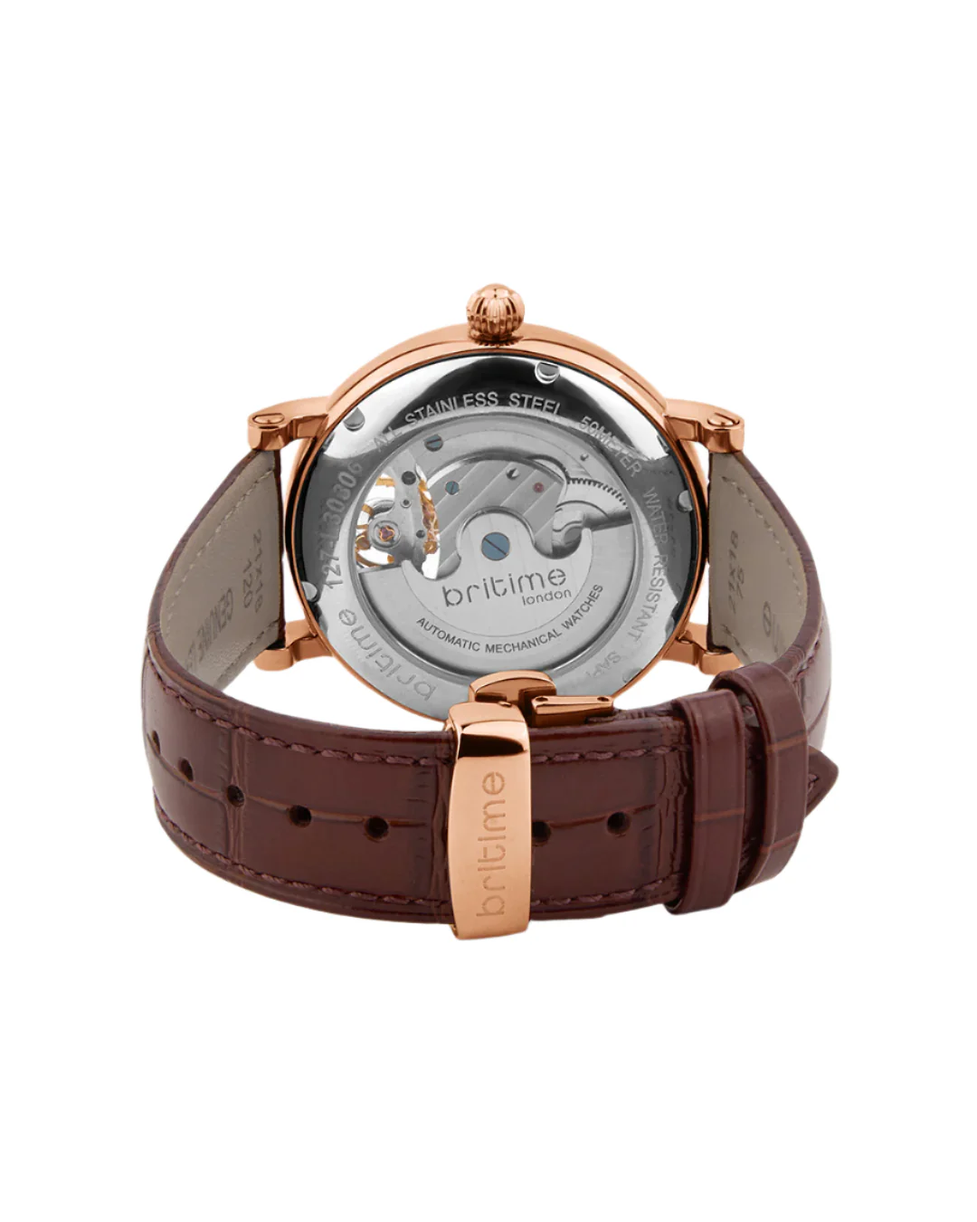 Britime Jupiter Men Automatic Silver Dial Analog Leather Strap Watch 127-L30306 - Image 4
