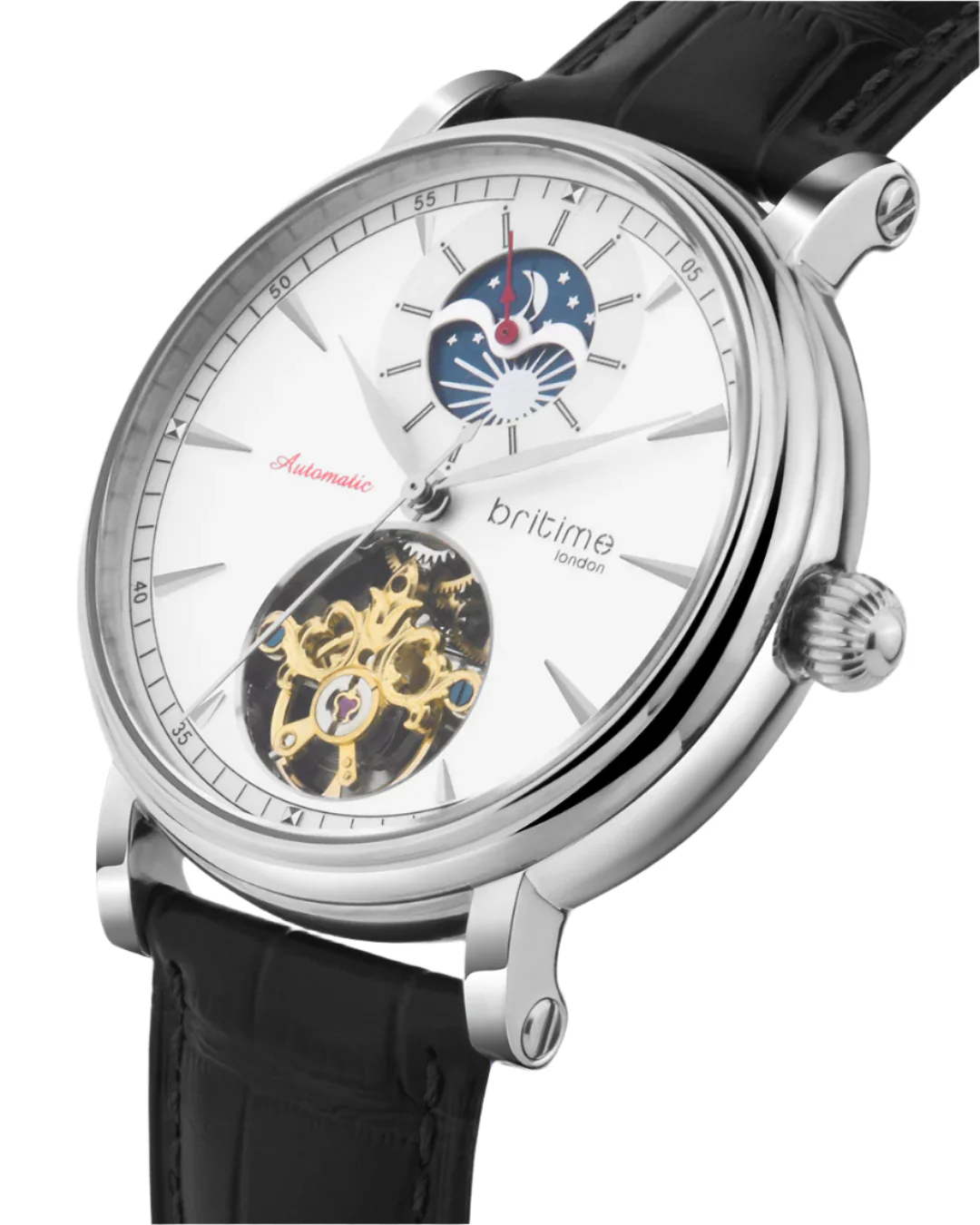 Britime Jupiter Men Automatic Silver Dial Analog Leather Strap Watch 127-L10306 - Image 2