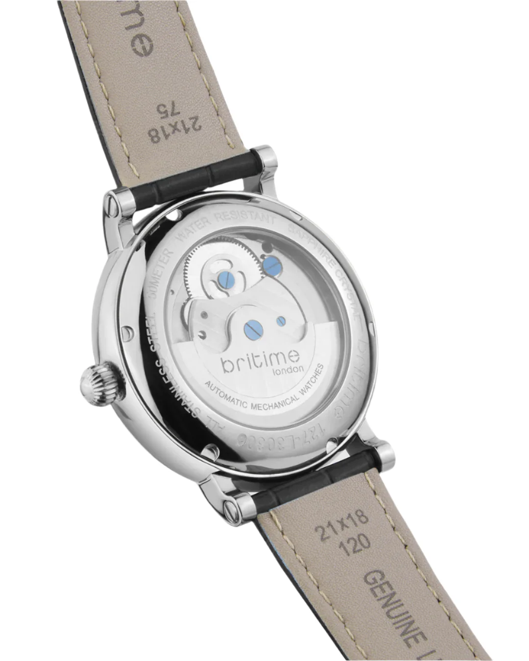 Britime Jupiter Men Automatic Silver Dial Analog Leather Strap Watch 127-L10306 - Image 3