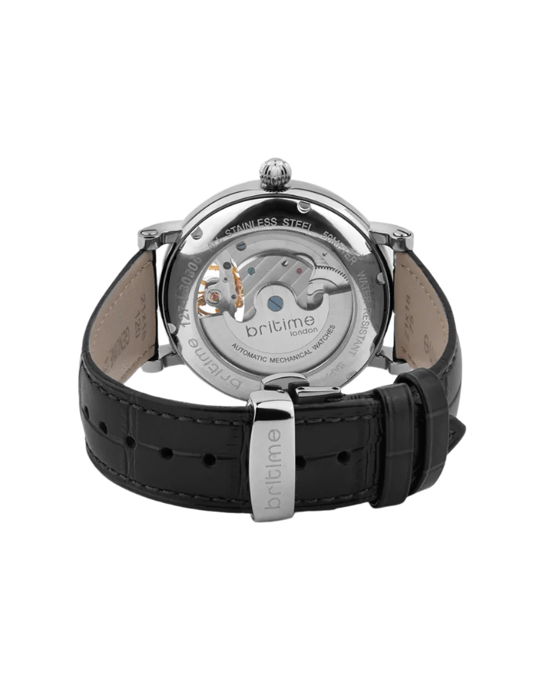 Britime Jupiter Men Automatic Silver Dial Analog Leather Strap Watch 127-L10306 - Image 4