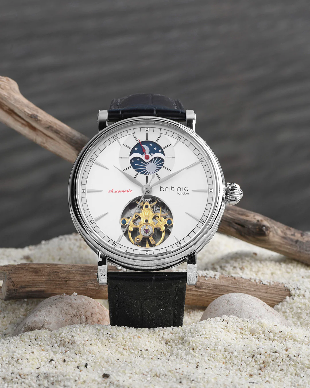 Britime Jupiter Men Automatic Silver Dial Analog Leather Strap Watch 127-L10306 - Image 5