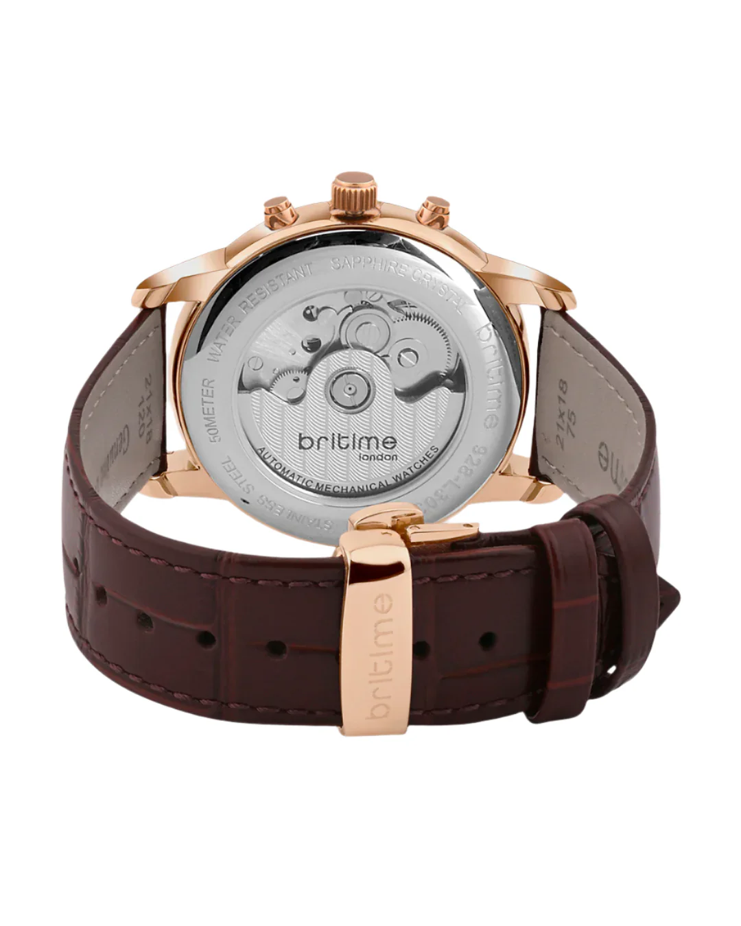 Britime Magna Men Automatic White Dial Analog Leather Strap Watch 928-L30308 - Image 4