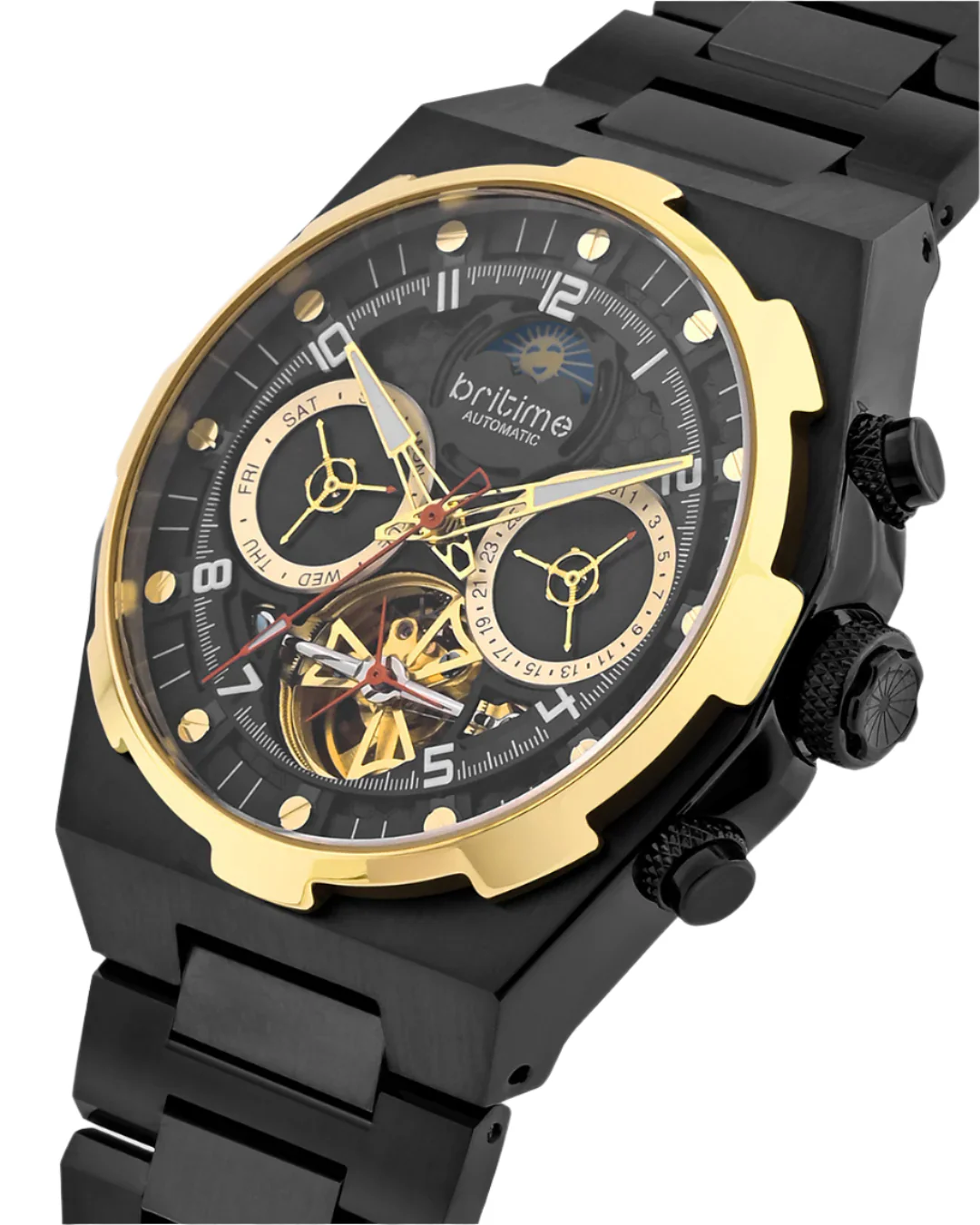 Britime Taurus Black With Gold Multifunction Analog Men's Watch - 489-M20406 - Image 2