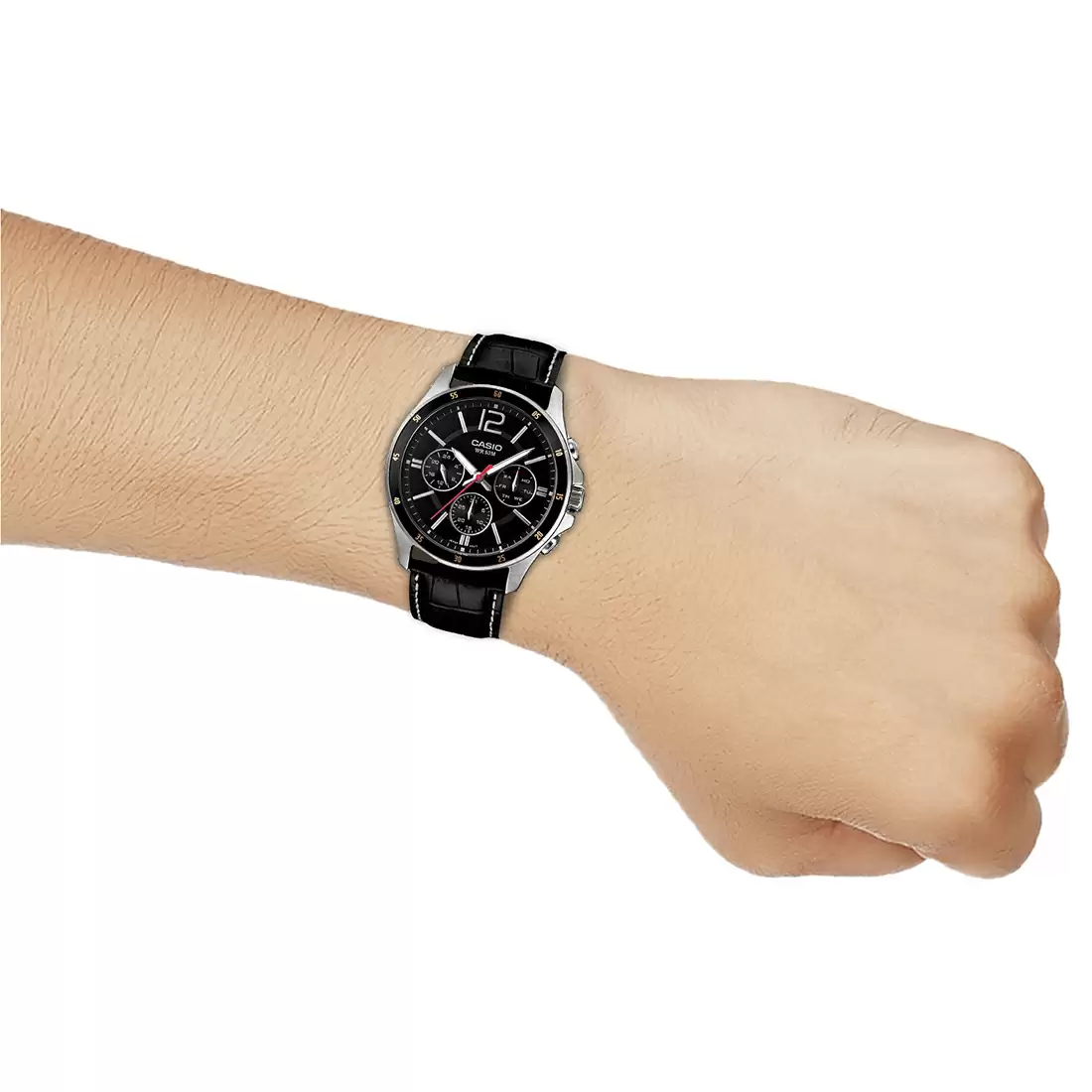Casio A834 ENTICER MEN MTP-1374L-1AVDF Black Leather Watch - Image 5