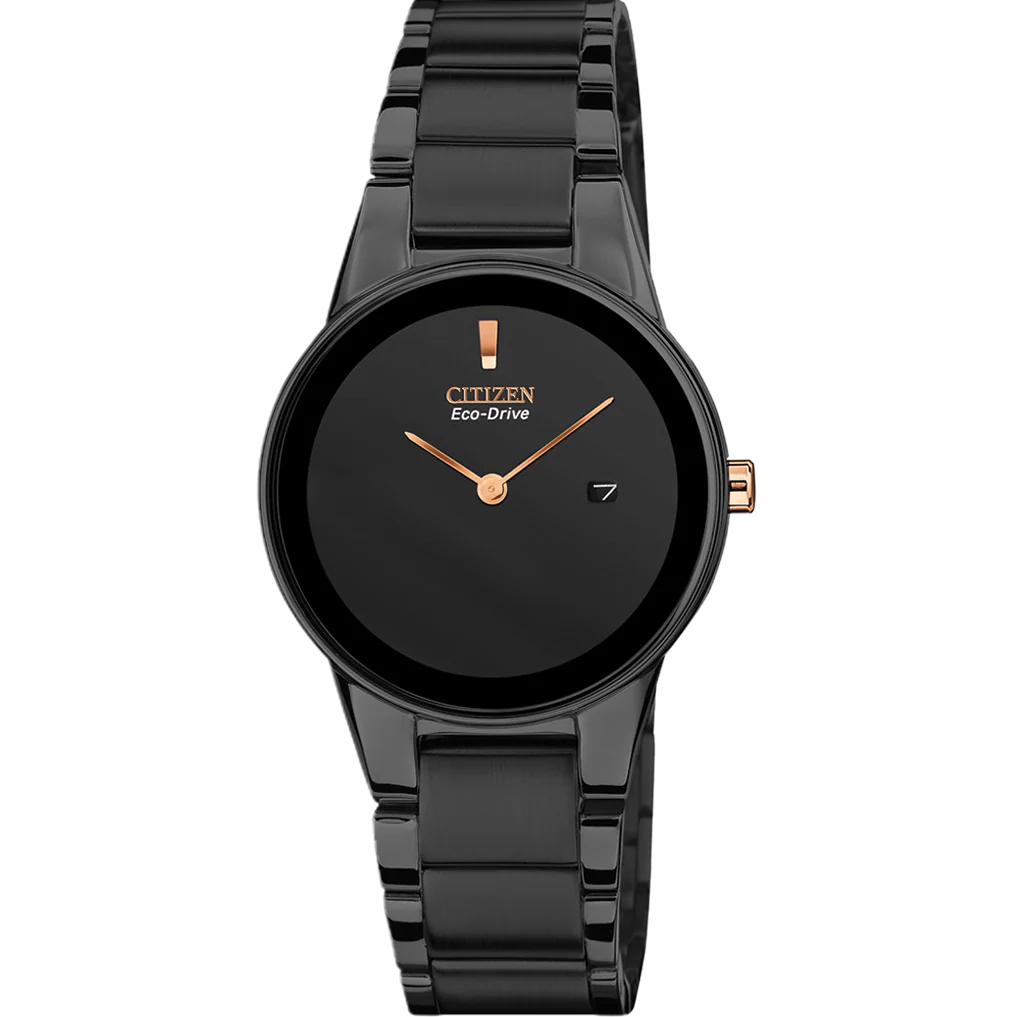 Citizen Eco-Drive Ladies Black Dial Stainless Steel Band Watch - GA1055-57F
