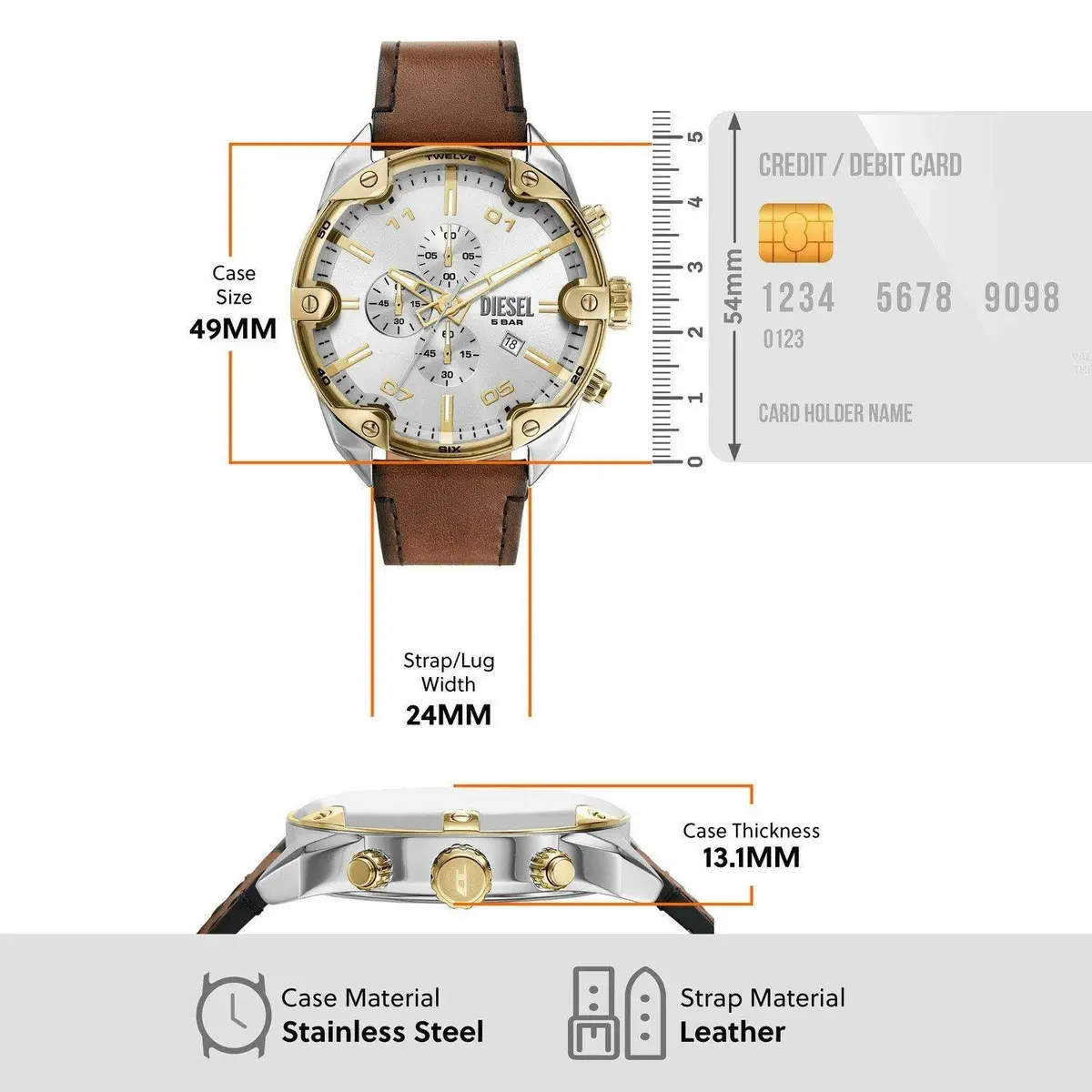 Diesel Chronograph Silver Dial Analog Men's Watch DZ4665 - Image 5
