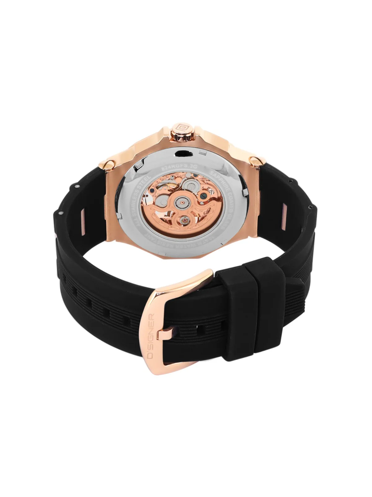 D'SIGNER Rose Gold Dial Black Silicon Strap Automatic Men's Watch - Image 4