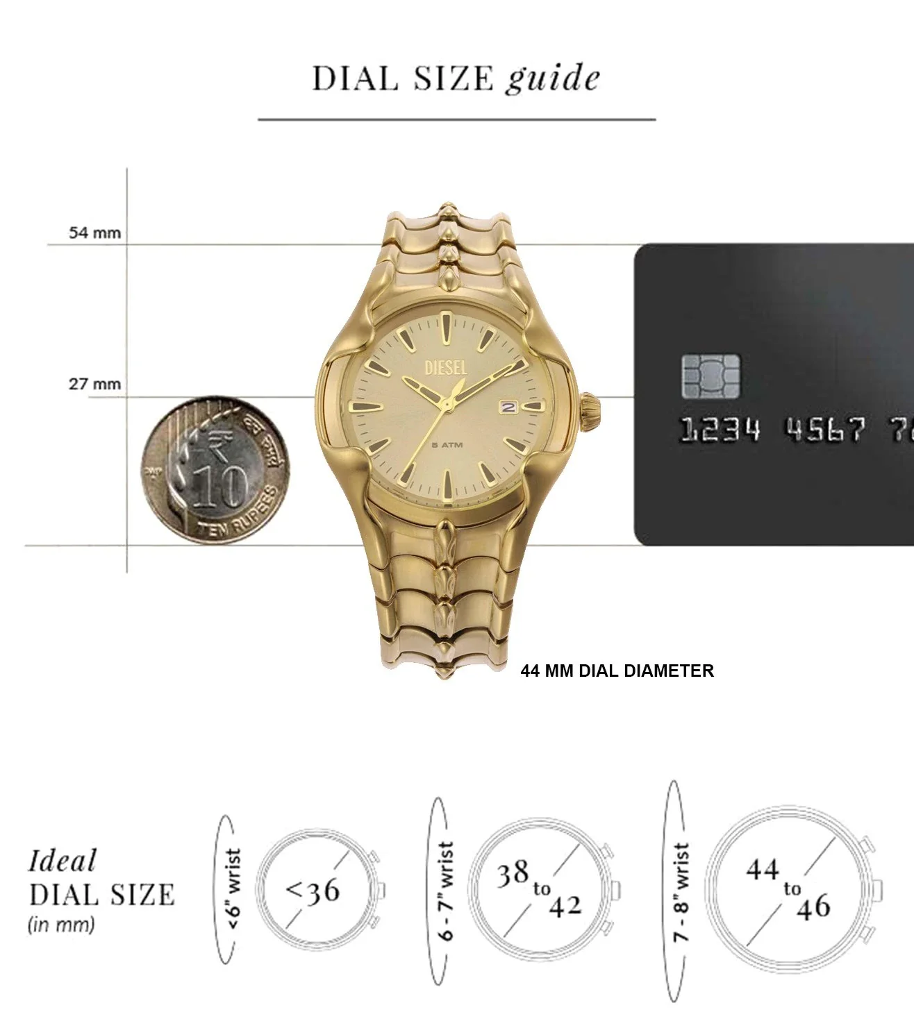 DZ2186 DIESEL | Vert Round 44mm Gold Dial Analog Watch (Men) - Image 8